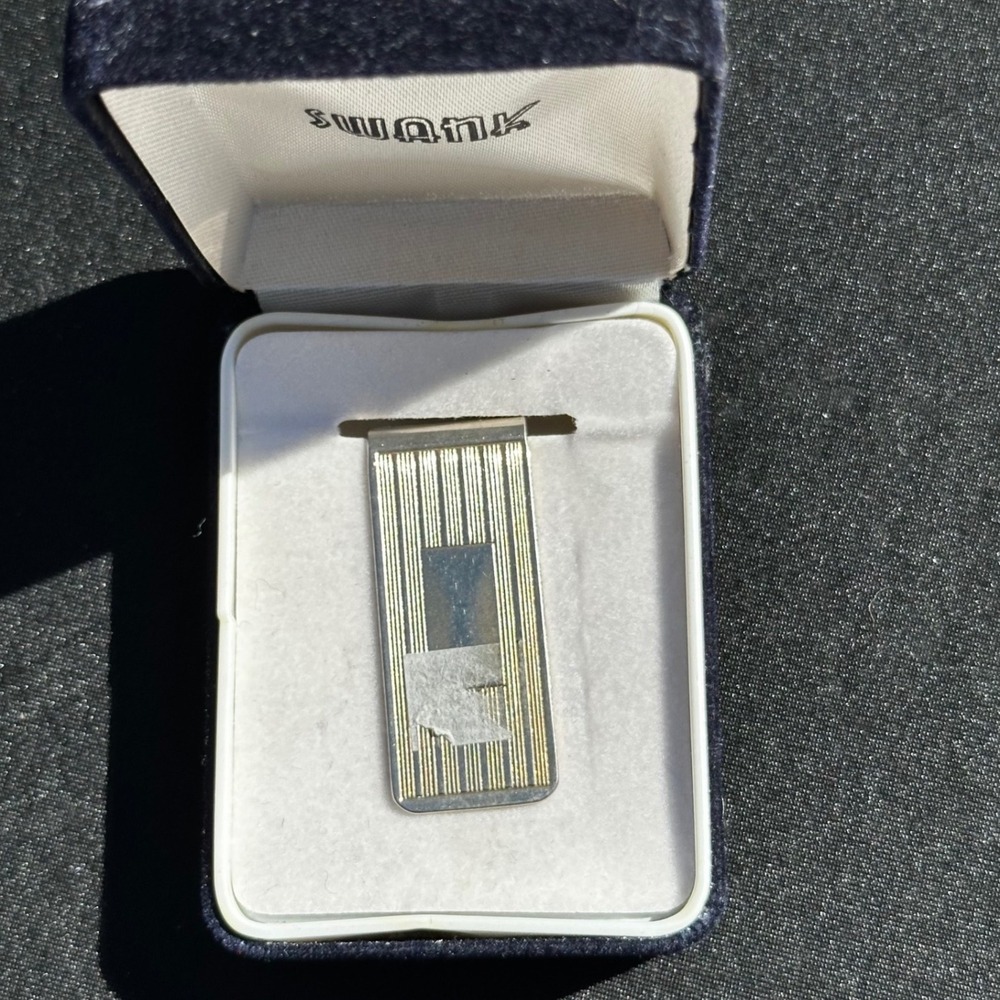Swank Money Clip Mens OS Silver Gold Good Vintage Pinstripe Two Tone Boxed